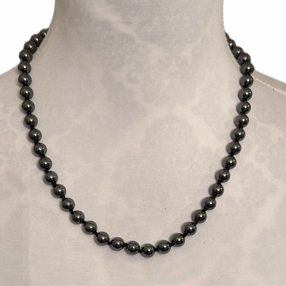 Genuine Hematite Beaded Necklace- Knotted between Each Bead | Minimalist Jewelry